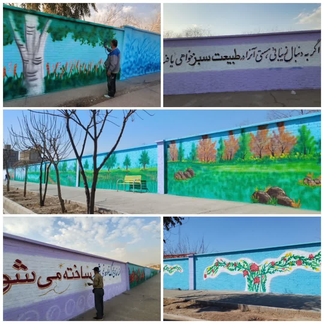  ۷۵۰ مترمربع از دیوارهای سطح شهر فرون آباد رنگ آمیزی شد